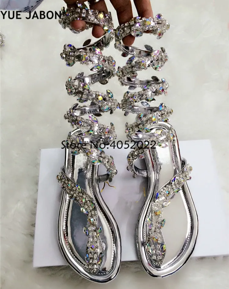 Flat Sandals Snake Punk Rhinestone Flats