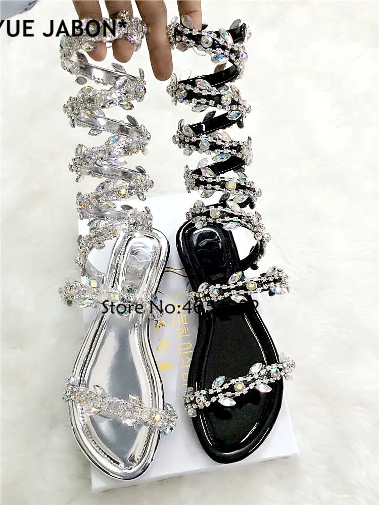 Flat Sandals Snake Punk Rhinestone Flats