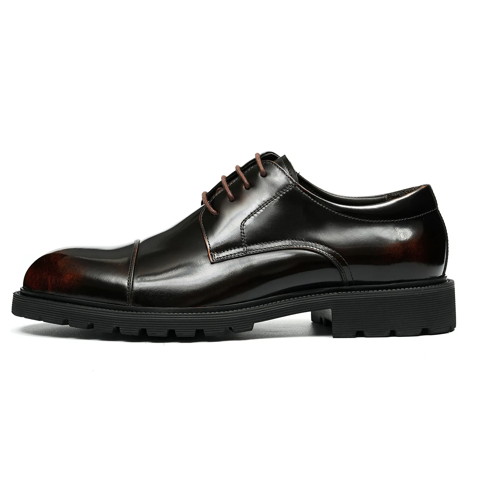 Formal Leather Shoes Men's Genuine Leather Lining Business Casual Shoes British Style round Head Thick Bottom Glossy Men's Shoes96117
