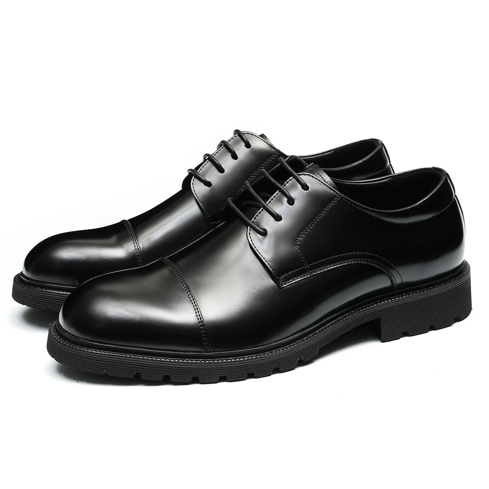 Formal Leather Shoes Men's Genuine Leather Lining Business Casual Shoes British Style round Head Thick Bottom Glossy Men's Shoes96117