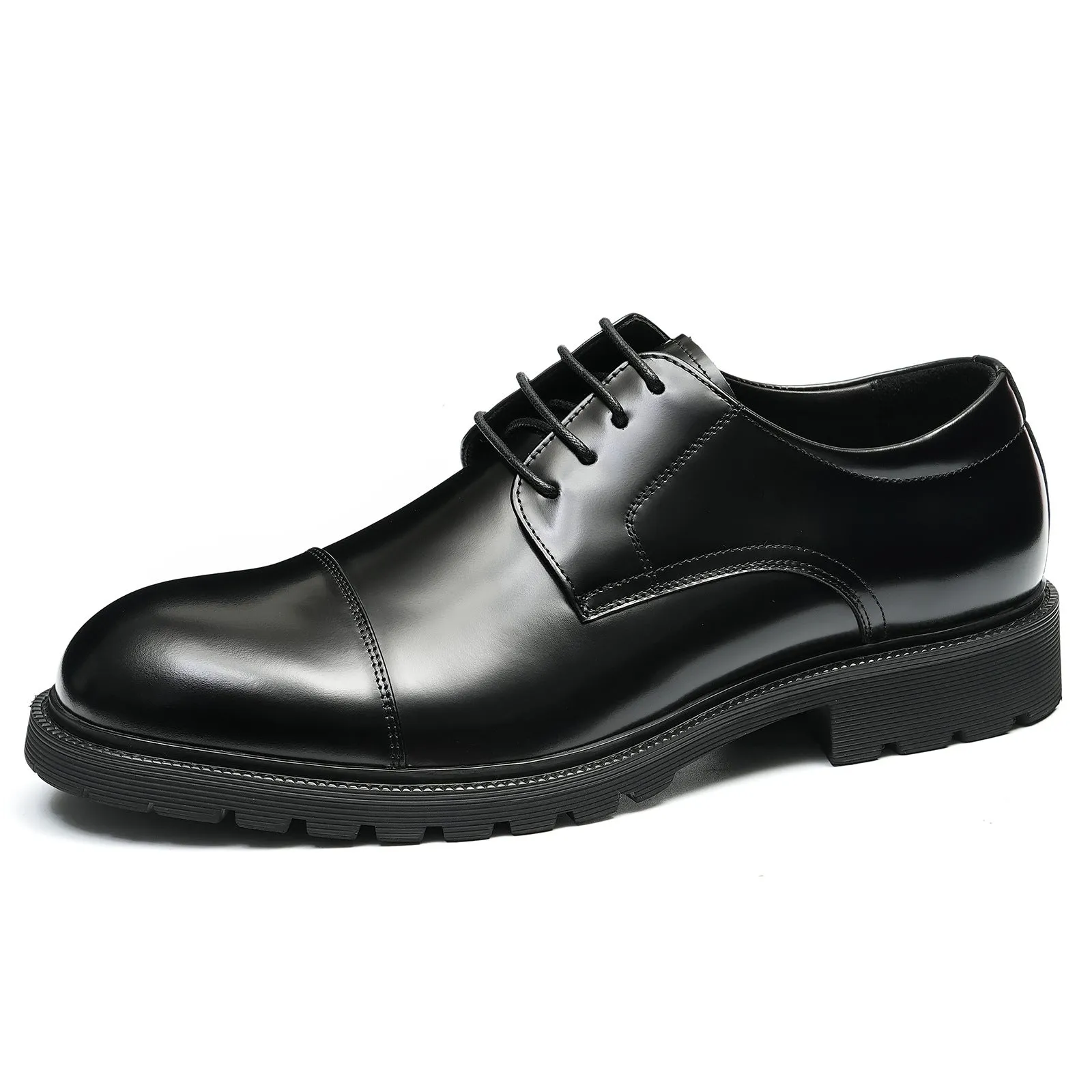 Formal Leather Shoes Men's Genuine Leather Lining Business Casual Shoes British Style round Head Thick Bottom Glossy Men's Shoes96117