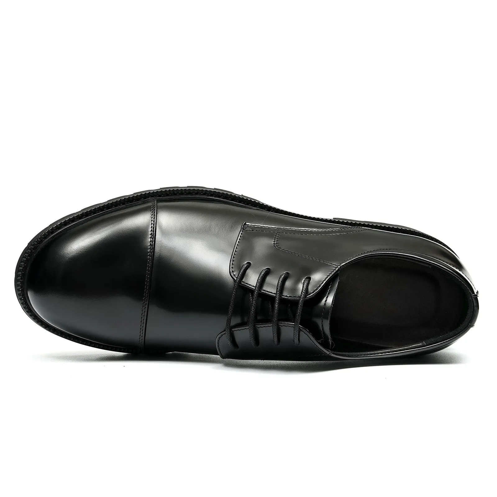 Formal Leather Shoes Men's Genuine Leather Lining Business Casual Shoes British Style round Head Thick Bottom Glossy Men's Shoes96117