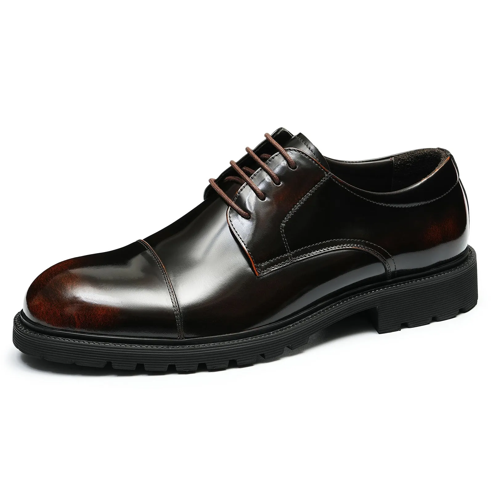 Formal Leather Shoes Men's Genuine Leather Lining Business Casual Shoes British Style round Head Thick Bottom Glossy Men's Shoes96117