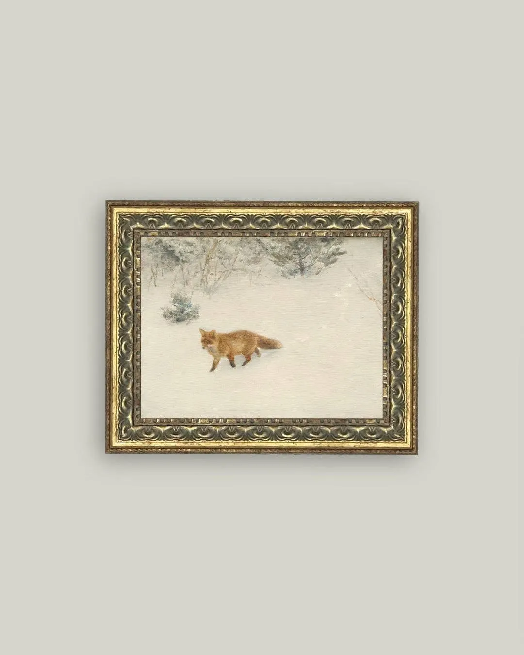 Fox In Winter Framed Antique Art