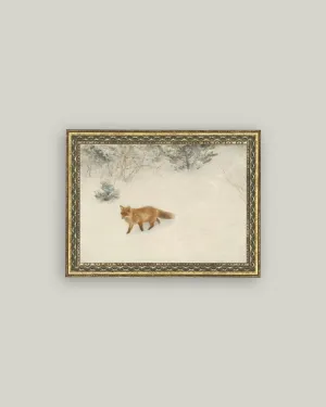 Fox In Winter Framed Antique Art