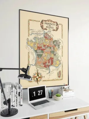 France Provinces Map Print| Vintage France Map Poster