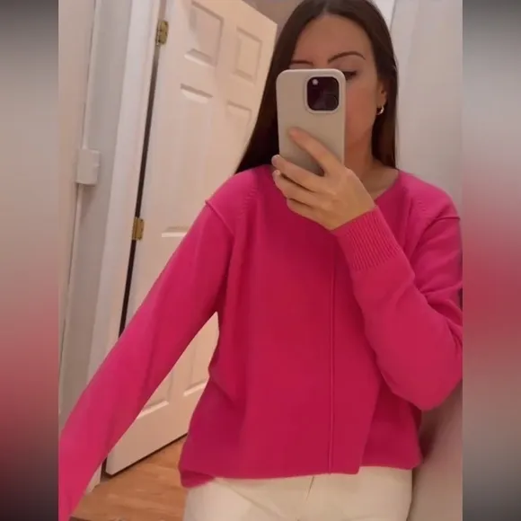 French Connection Babysoft Crew neck Jumper Sweater Bright Prosecco Pink sz LG