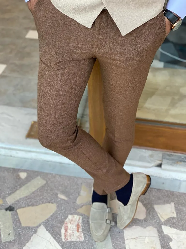 Frezo Brown Slim Fit Wool Pants: Versatile Elegance for Every Occasion