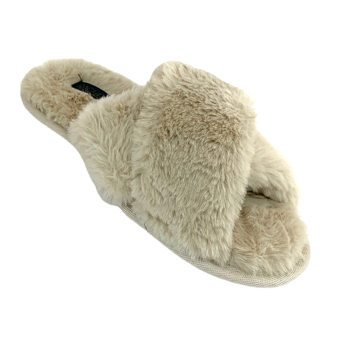 Fuzzy Furry CrissCross Slip On Flats Women's Slippers