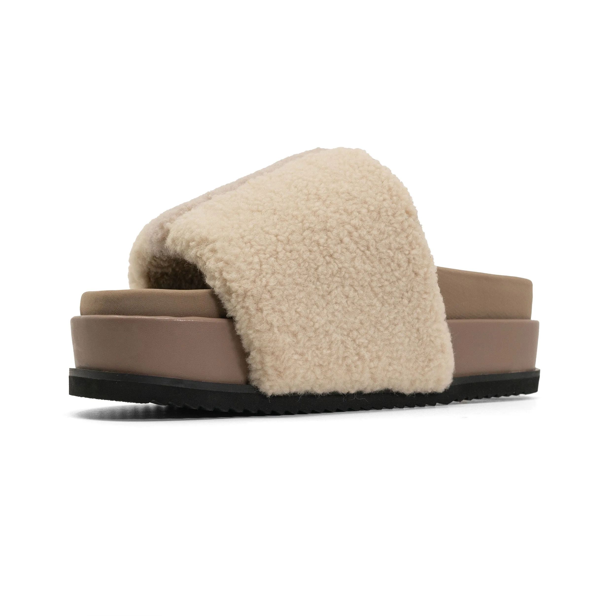 FUZZY STRIPE STACK PLATFORM NATURAL & CEMENT FAUX SHEARLING