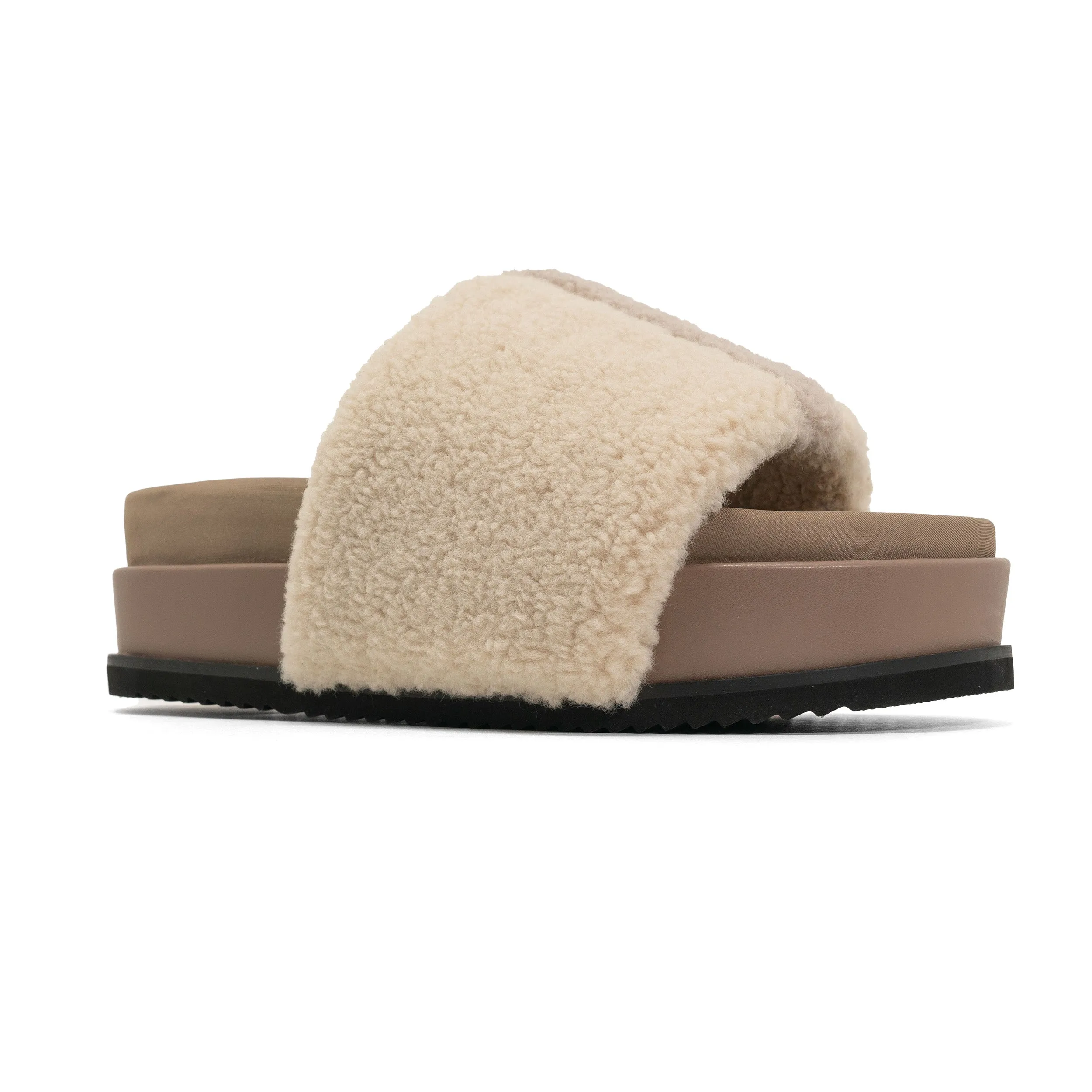 FUZZY STRIPE STACK PLATFORM NATURAL & CEMENT FAUX SHEARLING
