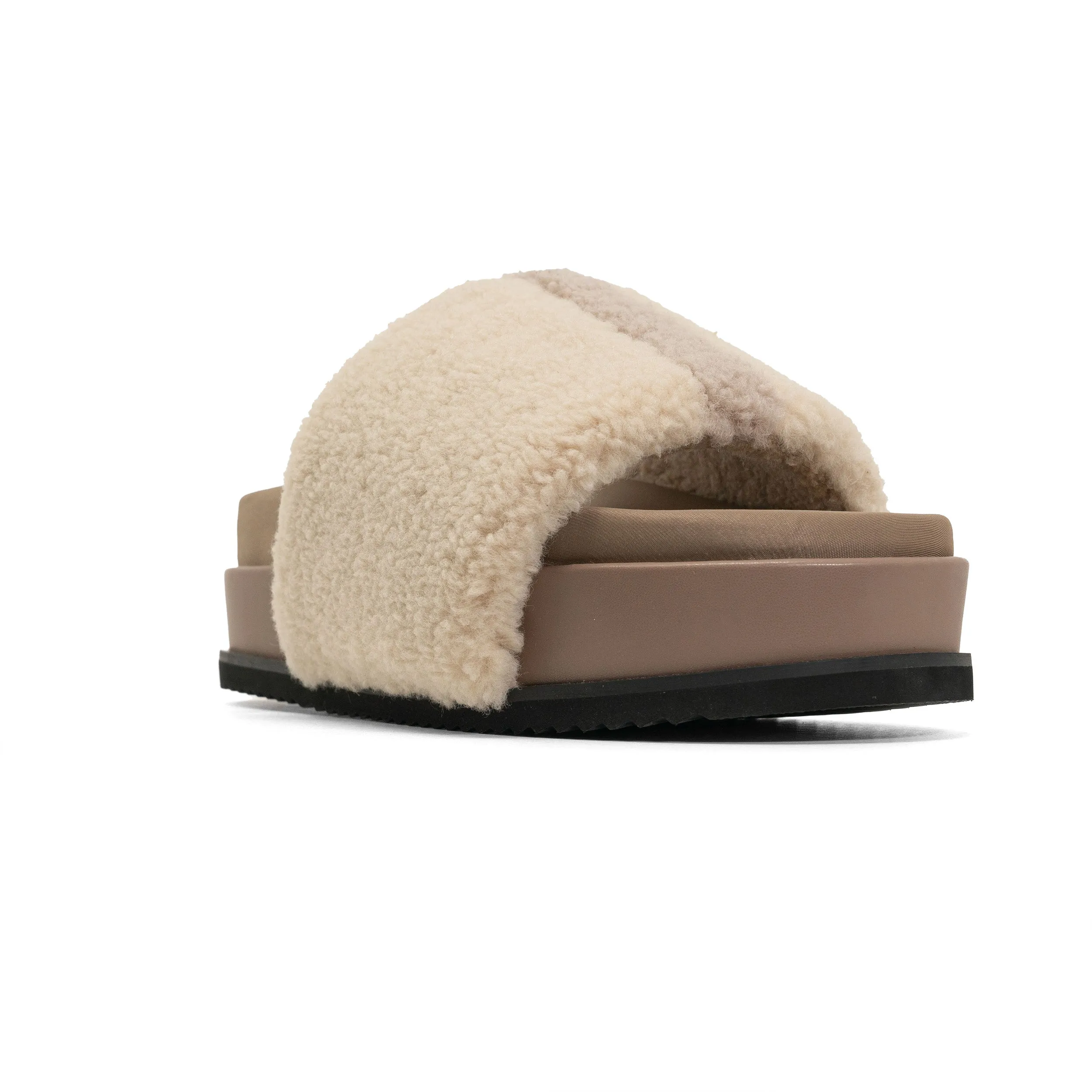FUZZY STRIPE STACK PLATFORM NATURAL & CEMENT FAUX SHEARLING
