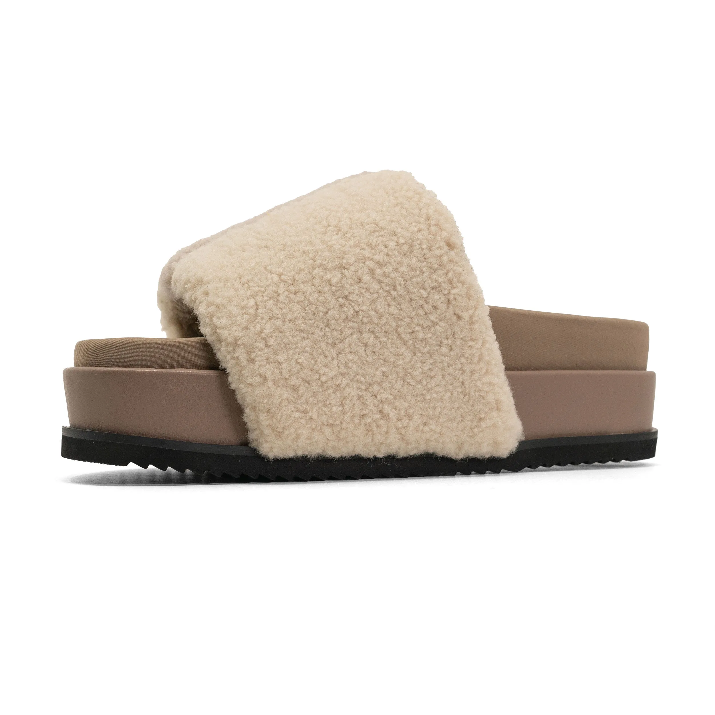 FUZZY STRIPE STACK PLATFORM NATURAL & CEMENT FAUX SHEARLING