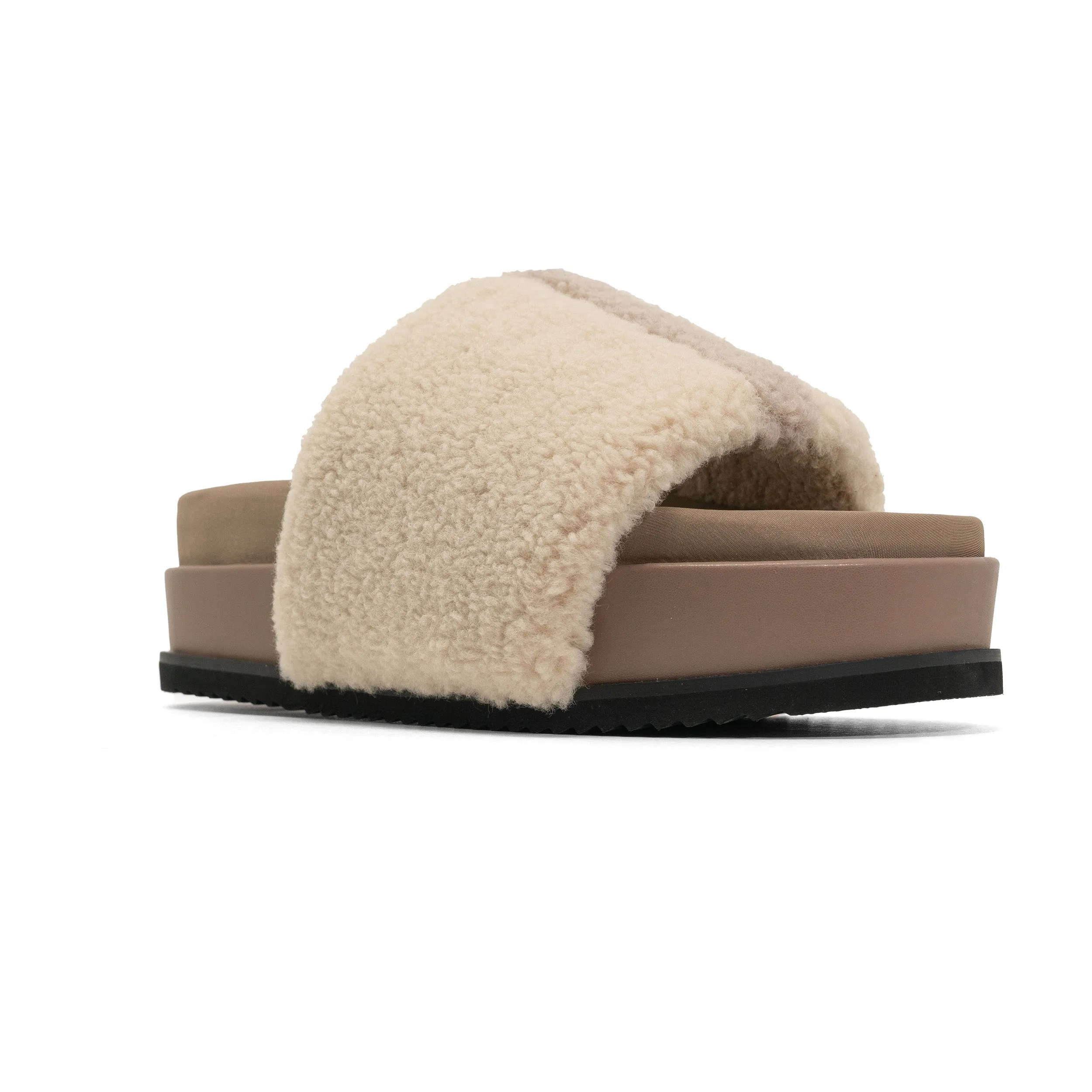 FUZZY STRIPE STACK PLATFORM NATURAL & CEMENT FAUX SHEARLING