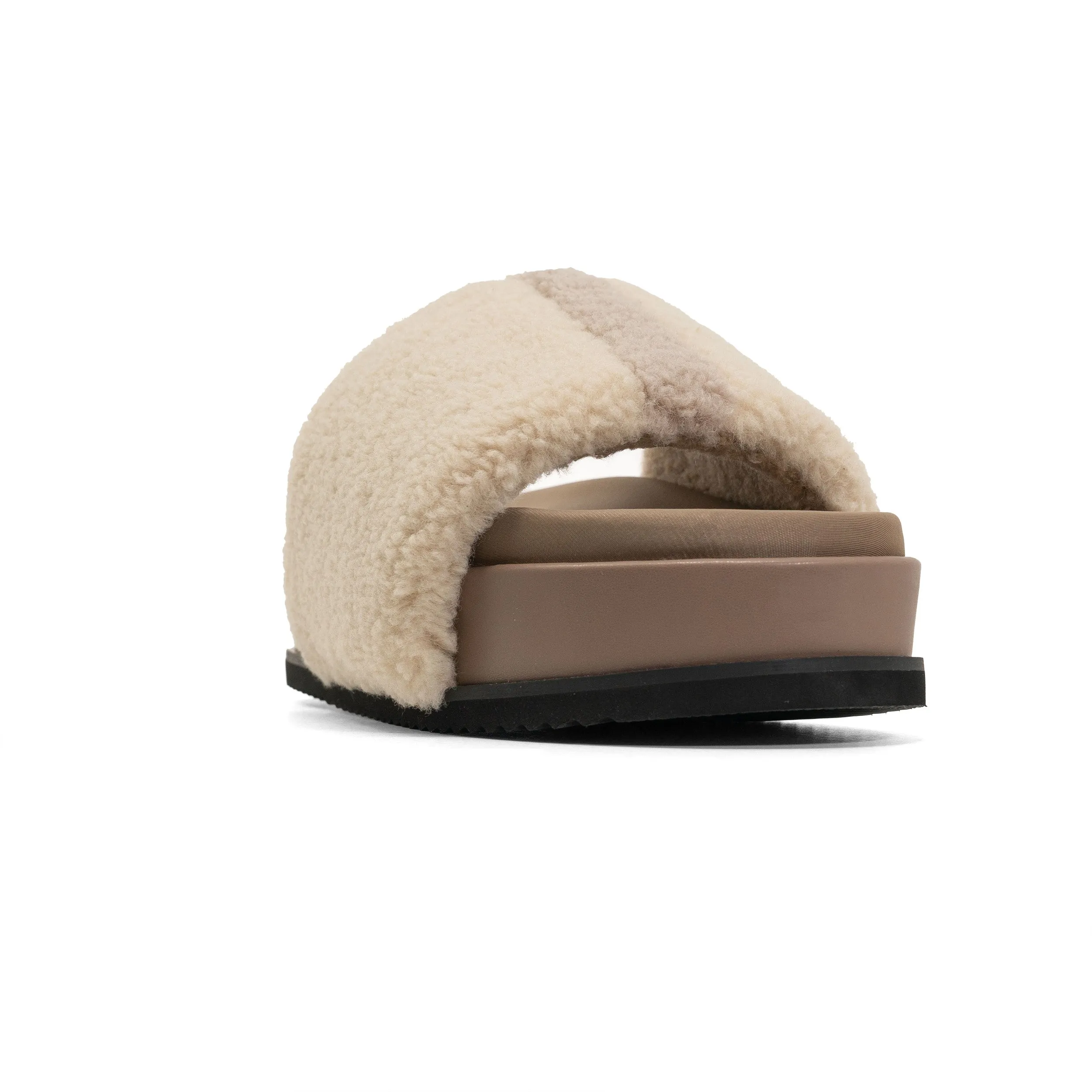 FUZZY STRIPE STACK PLATFORM NATURAL & CEMENT FAUX SHEARLING