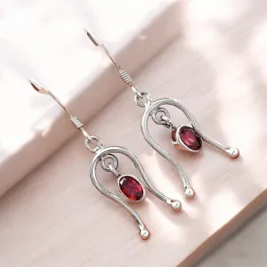 Garnet Solid 925 Sterling Silver Earrings