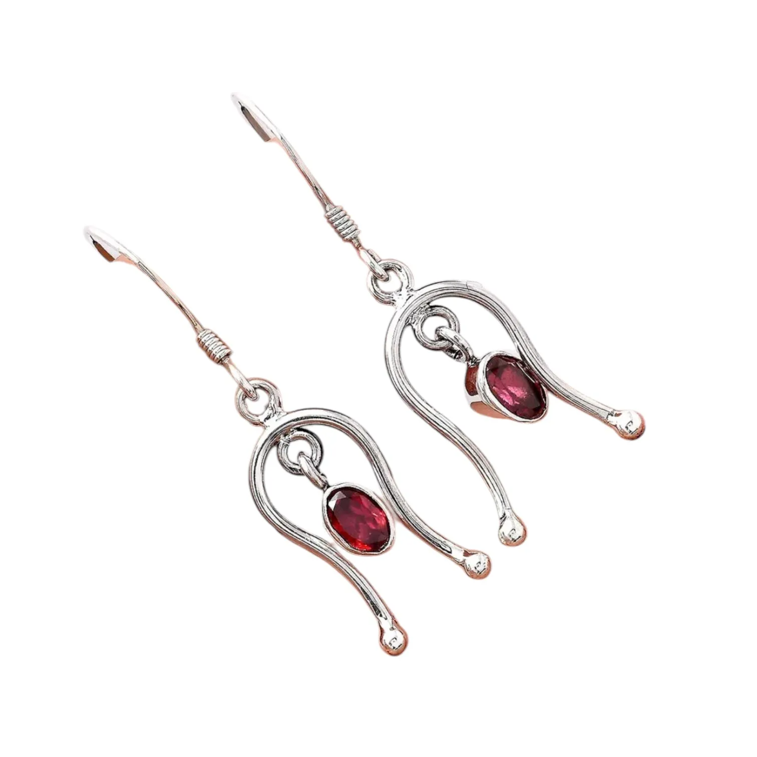 Garnet Solid 925 Sterling Silver Earrings