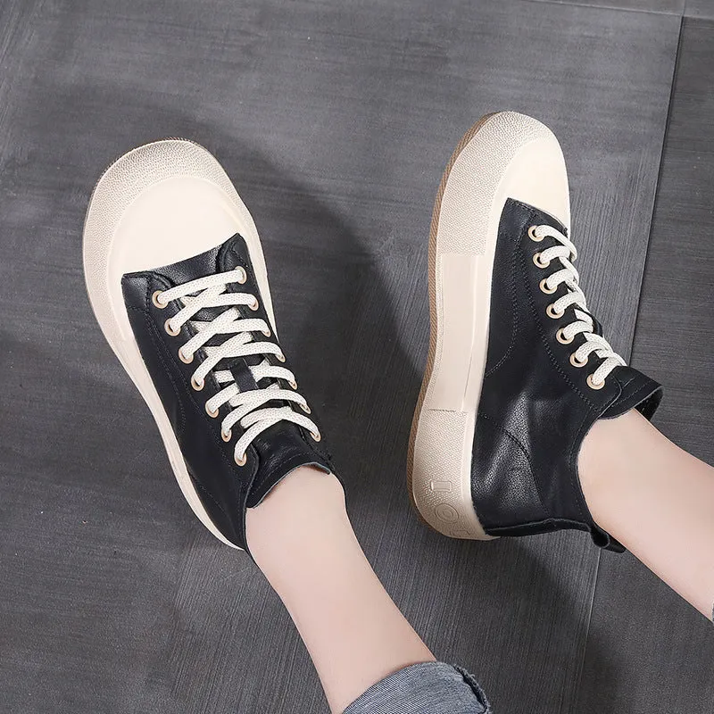 Genuine Leather Lace-Up Soft Sole Casual Shoes Versatile Comfortable Women's Shoes