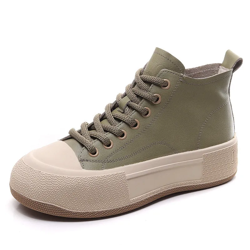 Genuine Leather Lace-Up Soft Sole Casual Shoes Versatile Comfortable Women's Shoes