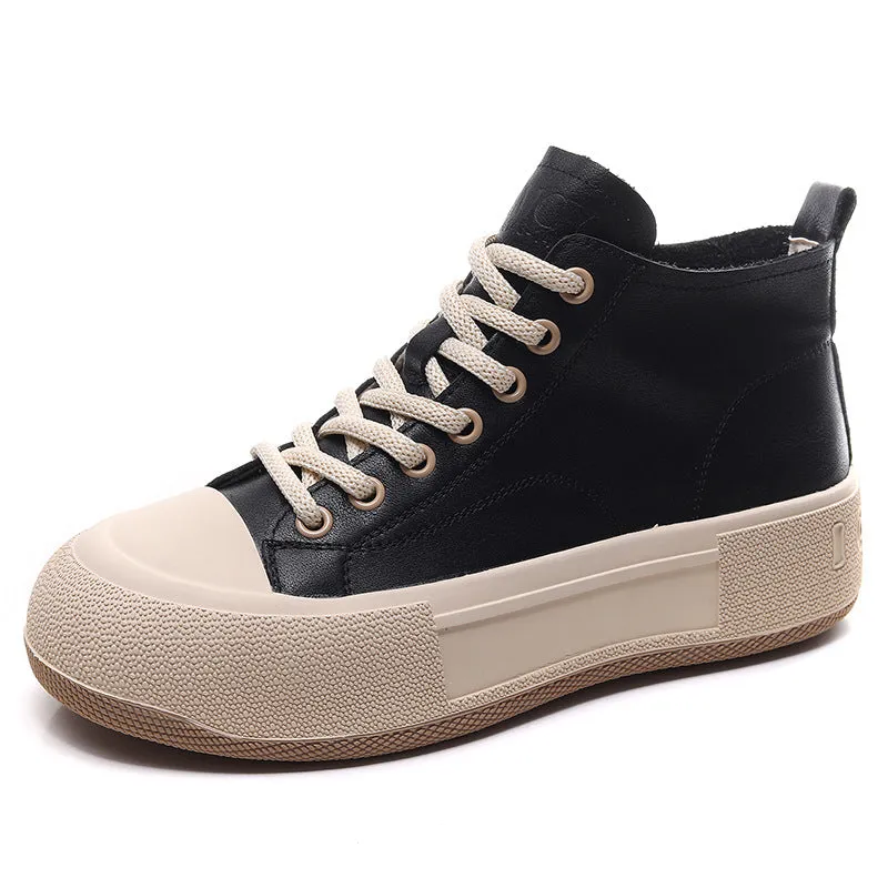 Genuine Leather Lace-Up Soft Sole Casual Shoes Versatile Comfortable Women's Shoes