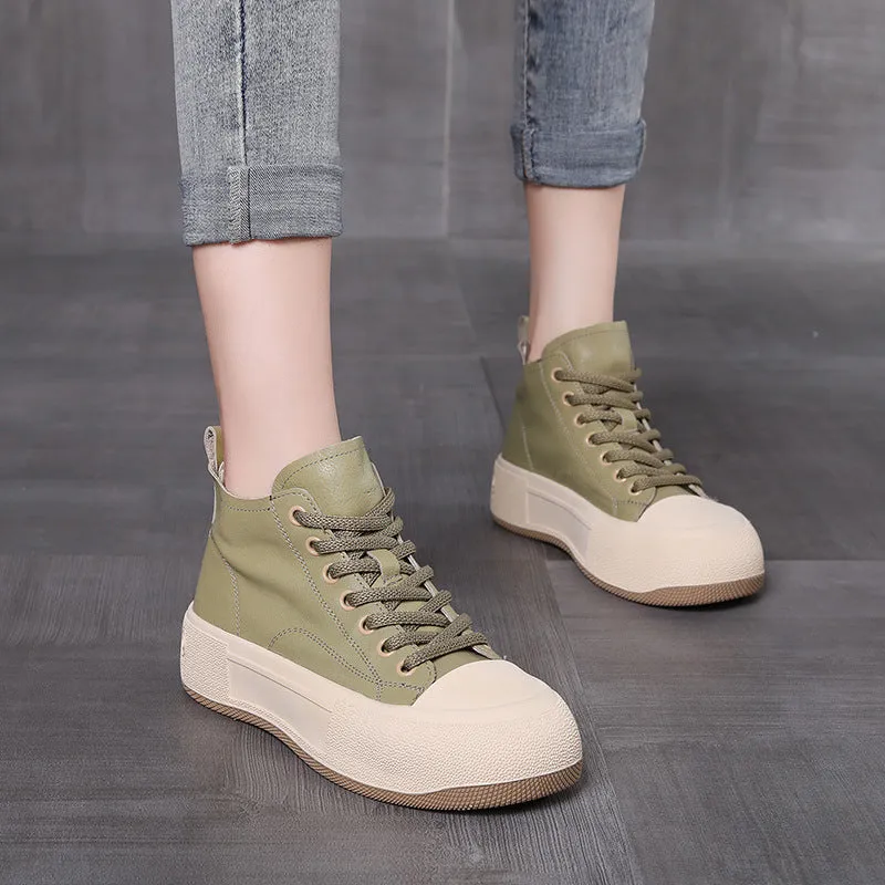 Genuine Leather Lace-Up Soft Sole Casual Shoes Versatile Comfortable Women's Shoes