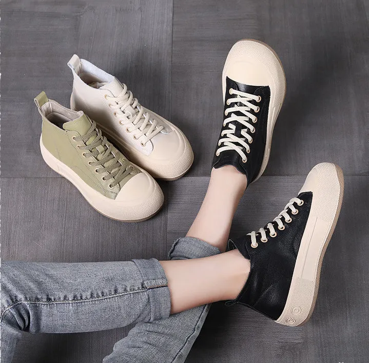 Genuine Leather Lace-Up Soft Sole Casual Shoes Versatile Comfortable Women's Shoes