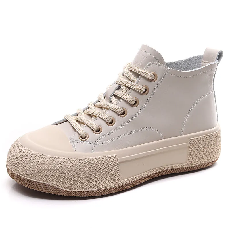 Genuine Leather Lace-Up Soft Sole Casual Shoes Versatile Comfortable Women's Shoes