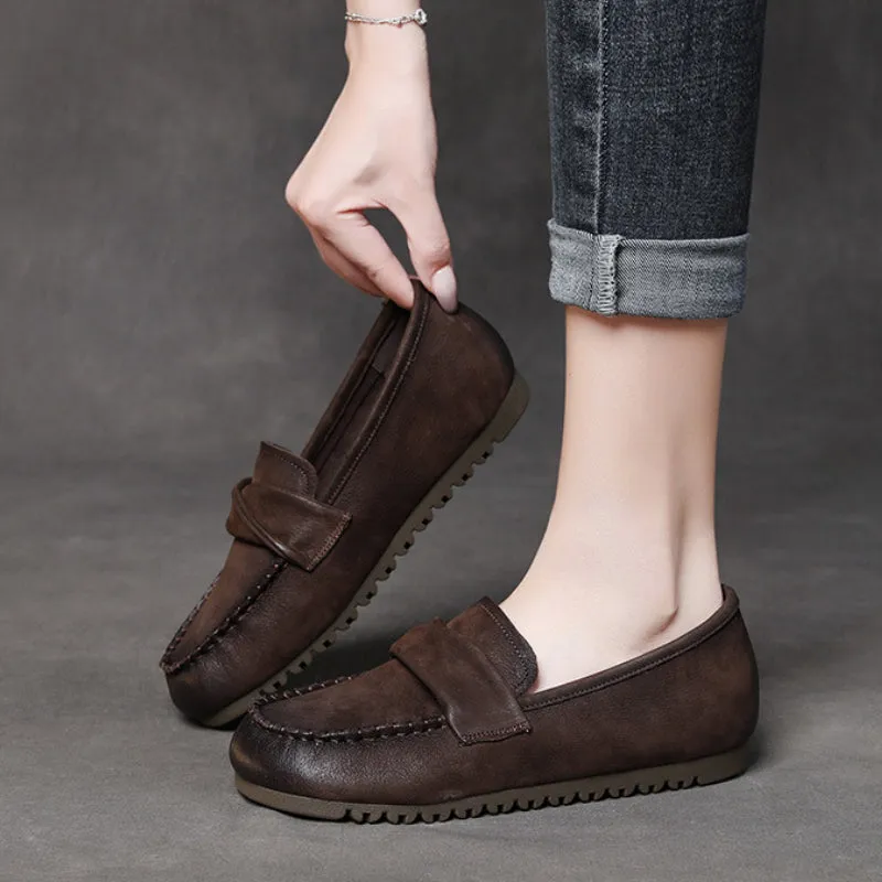 Genuine Leather Retro Handmade Soft Sole Women's Autumn and Winter Non-slip Flat Shoes