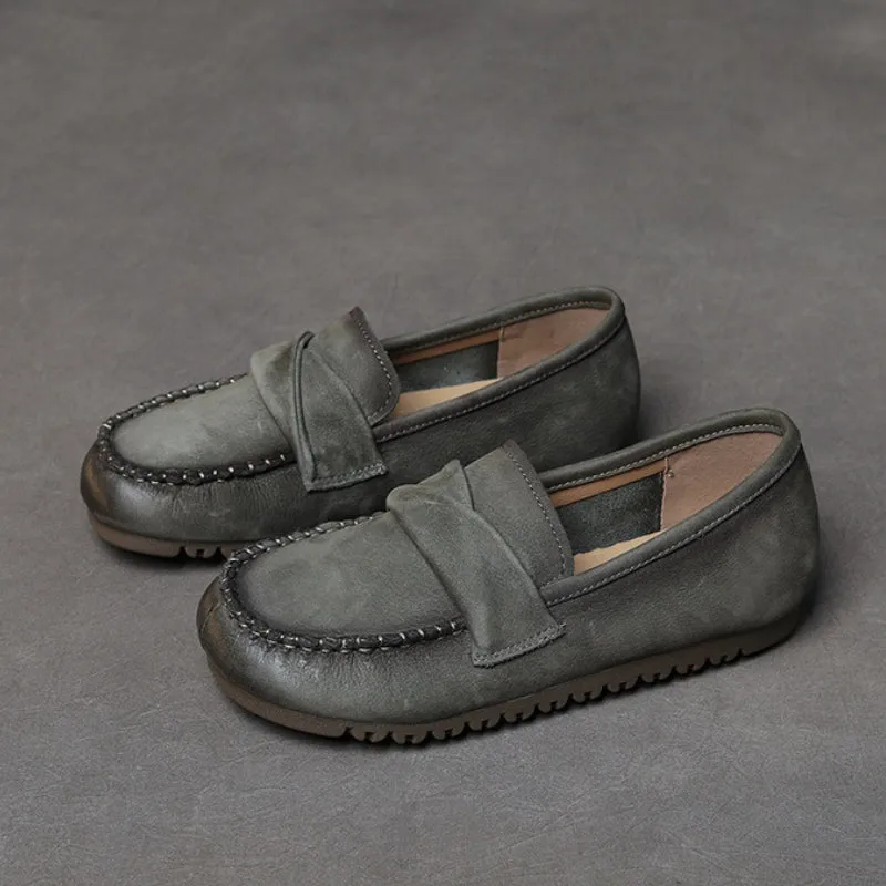 Genuine Leather Retro Handmade Soft Sole Women's Autumn and Winter Non-slip Flat Shoes