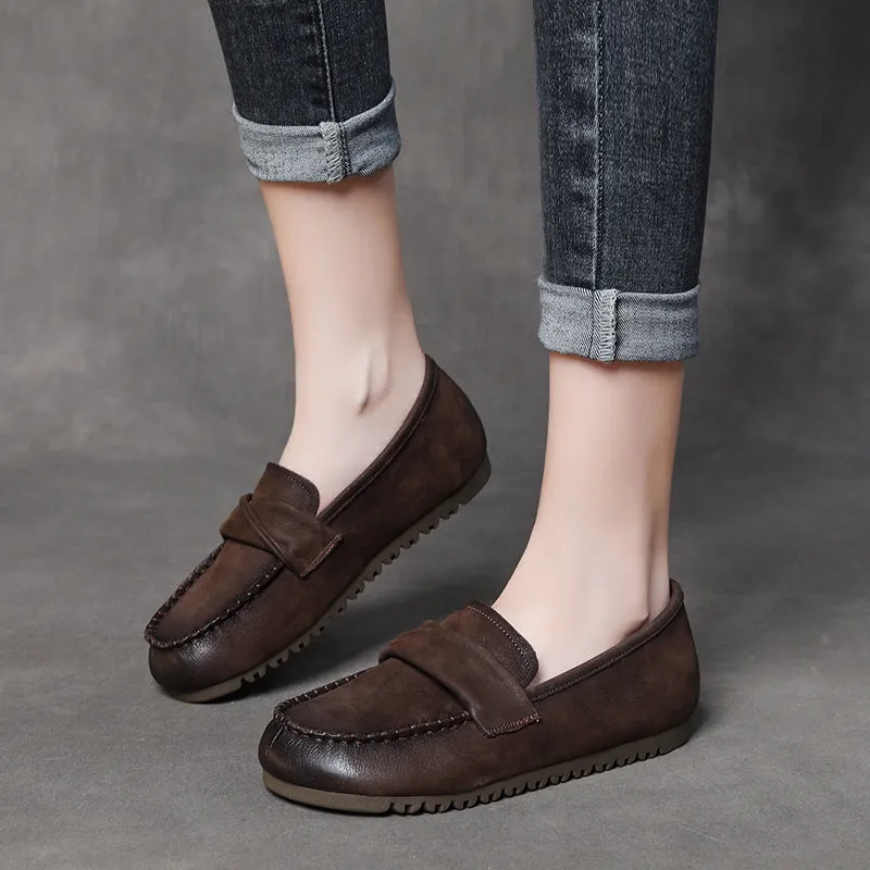Genuine Leather Retro Handmade Soft Sole Women's Autumn and Winter Non-slip Flat Shoes