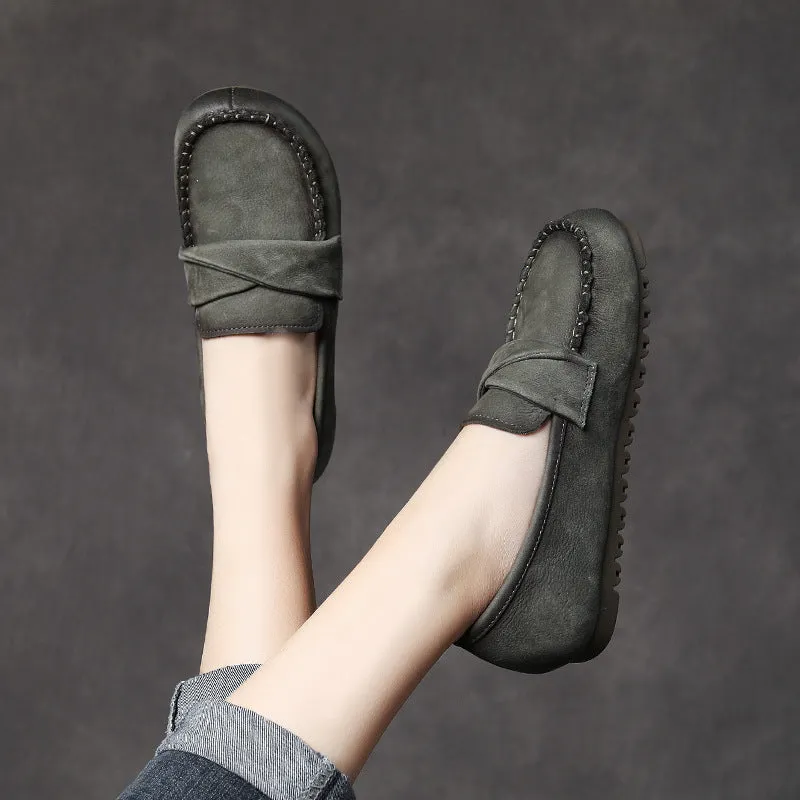Genuine Leather Retro Handmade Soft Sole Women's Autumn and Winter Non-slip Flat Shoes
