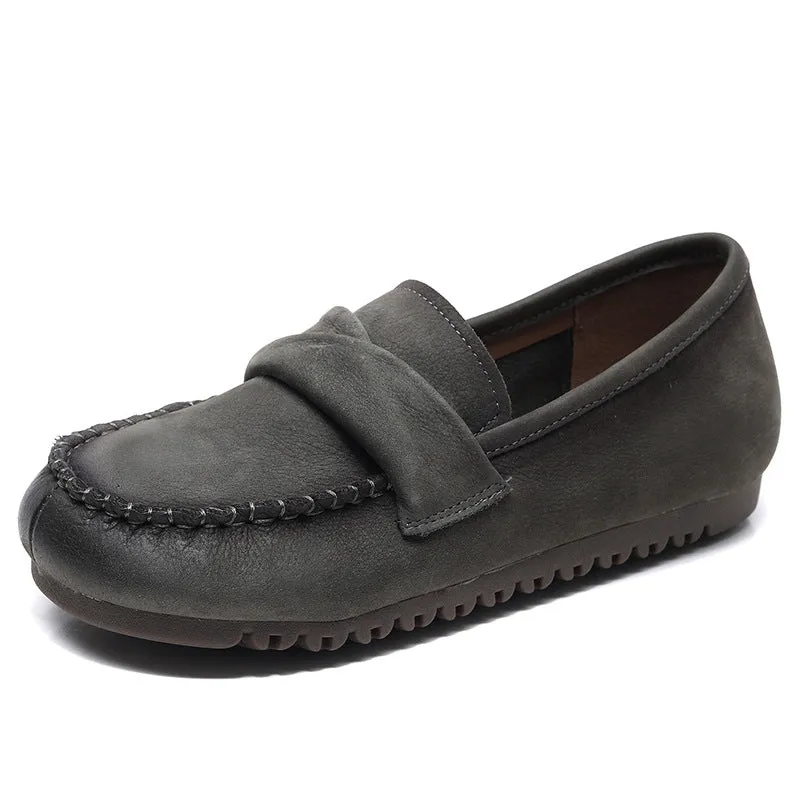Genuine Leather Retro Handmade Soft Sole Women's Autumn and Winter Non-slip Flat Shoes