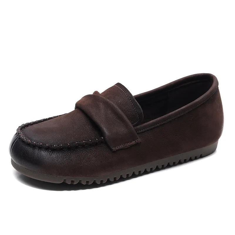 Genuine Leather Retro Handmade Soft Sole Women's Autumn and Winter Non-slip Flat Shoes