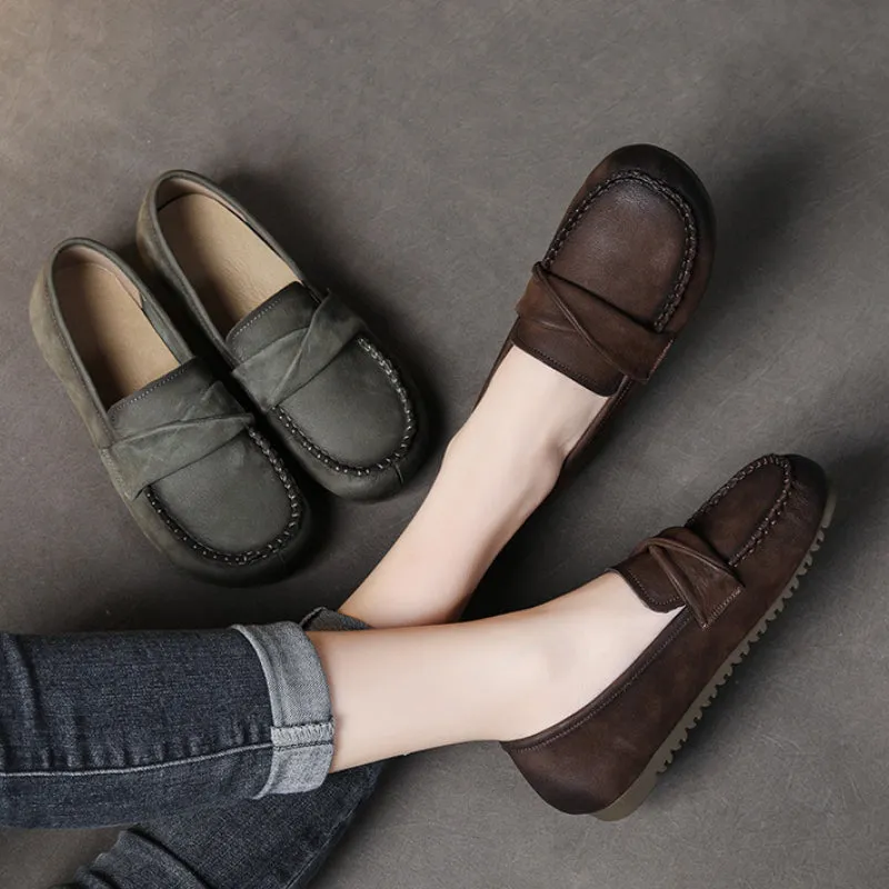 Genuine Leather Retro Handmade Soft Sole Women's Autumn and Winter Non-slip Flat Shoes