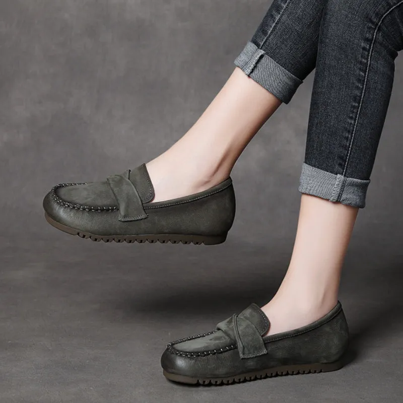 Genuine Leather Retro Handmade Soft Sole Women's Autumn and Winter Non-slip Flat Shoes