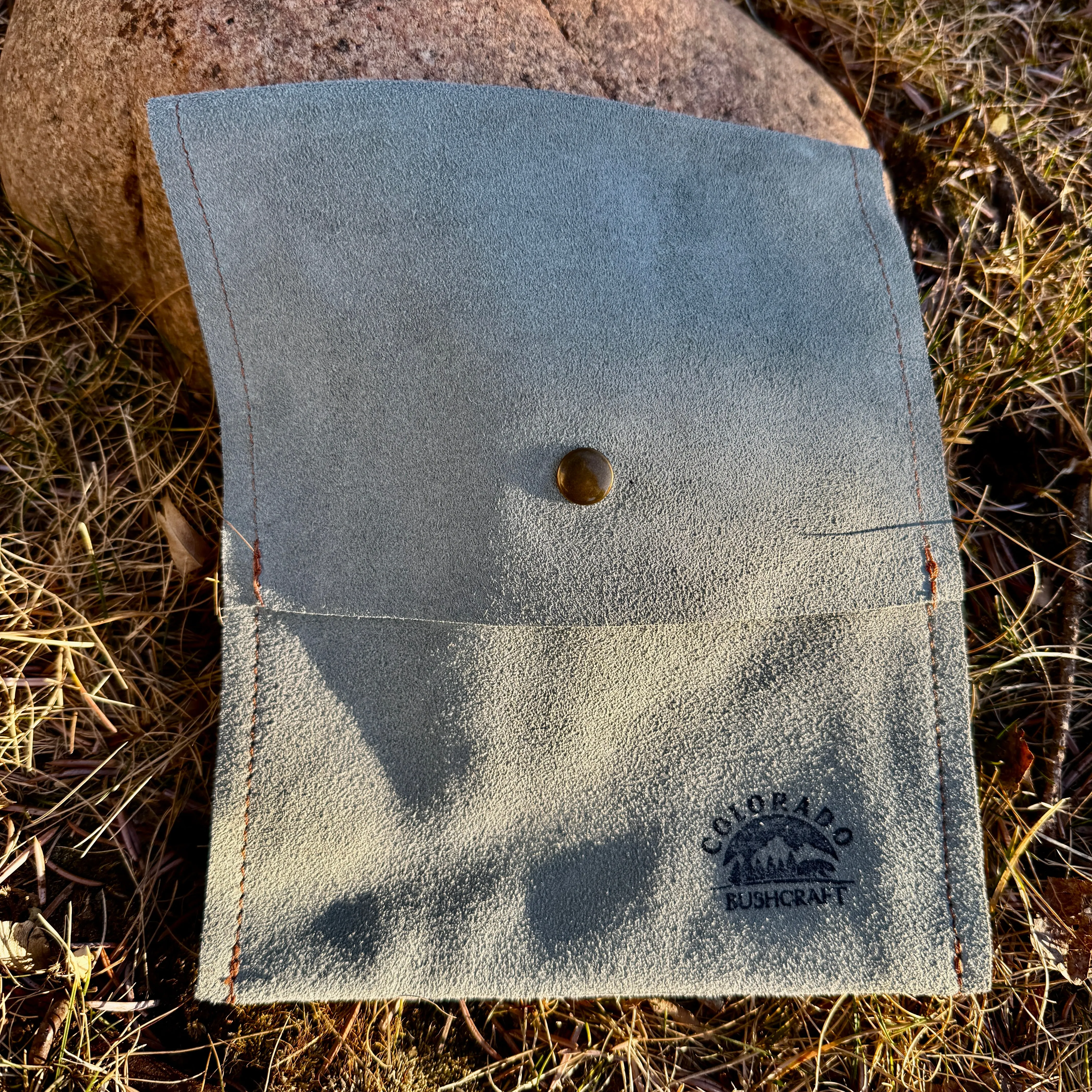 Gray Suede Leather Snap Pouch