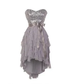 Gray sweetheart sequin short prom dress, bridesmaid dress