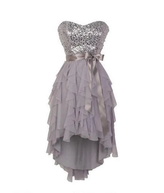 Gray sweetheart sequin short prom dress, bridesmaid dress