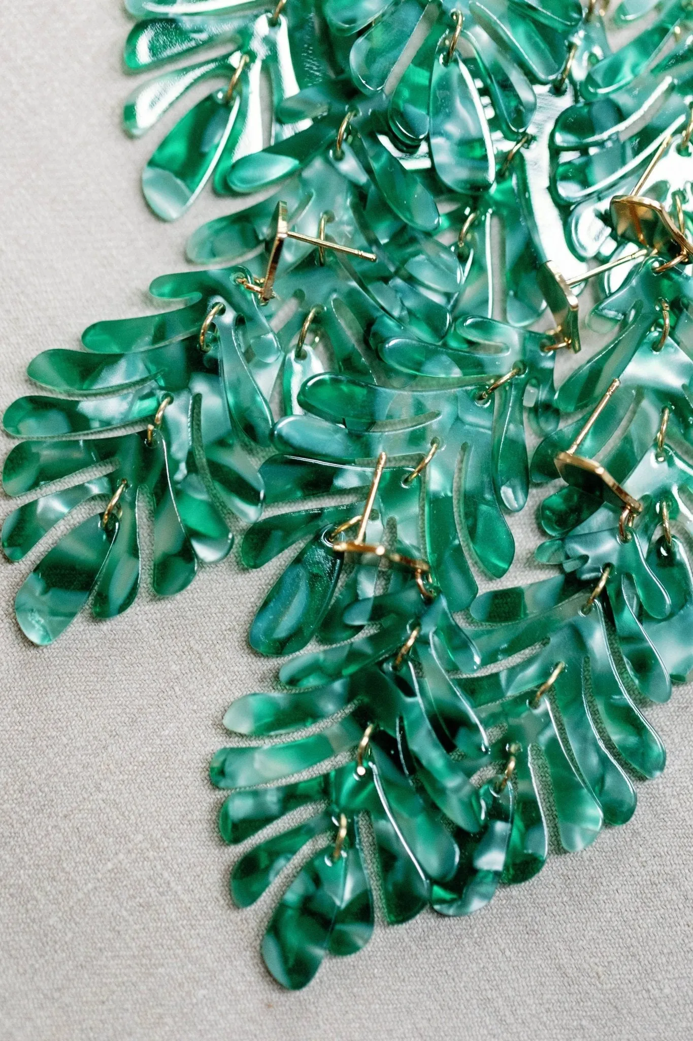 Green Petite Palm Drop Statement Earrings
