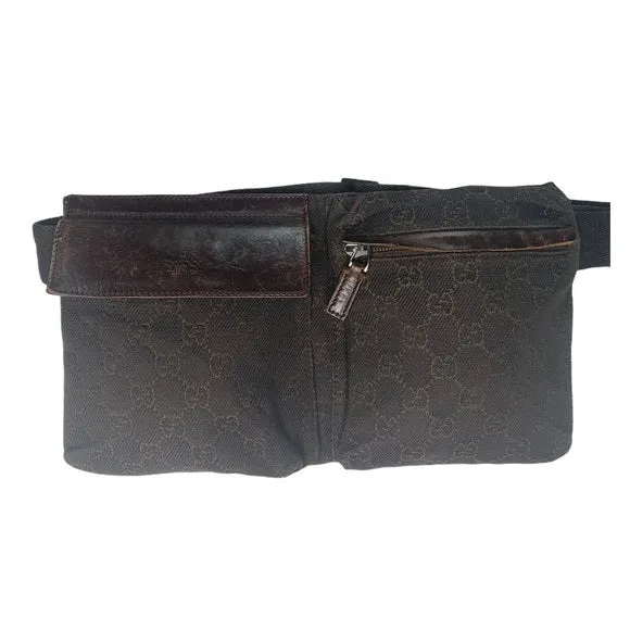 Gucci Brown Canvas Fanny Pack Belt Bag Waist Bag