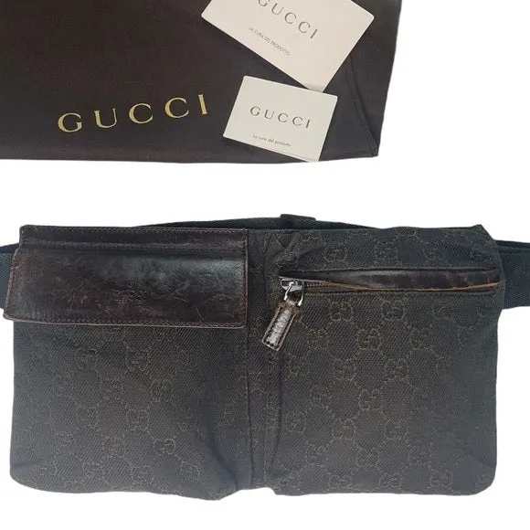 Gucci Brown Canvas Fanny Pack Belt Bag Waist Bag