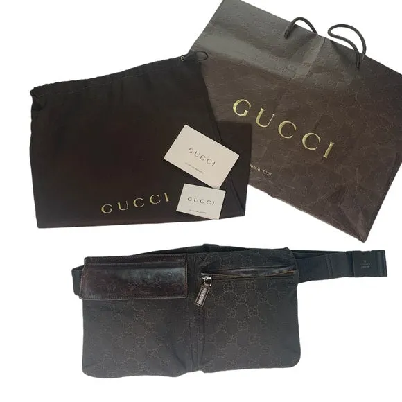 Gucci Brown Canvas Fanny Pack Belt Bag Waist Bag