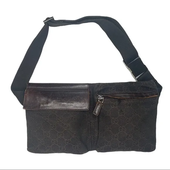 Gucci Brown Canvas Fanny Pack Belt Bag Waist Bag