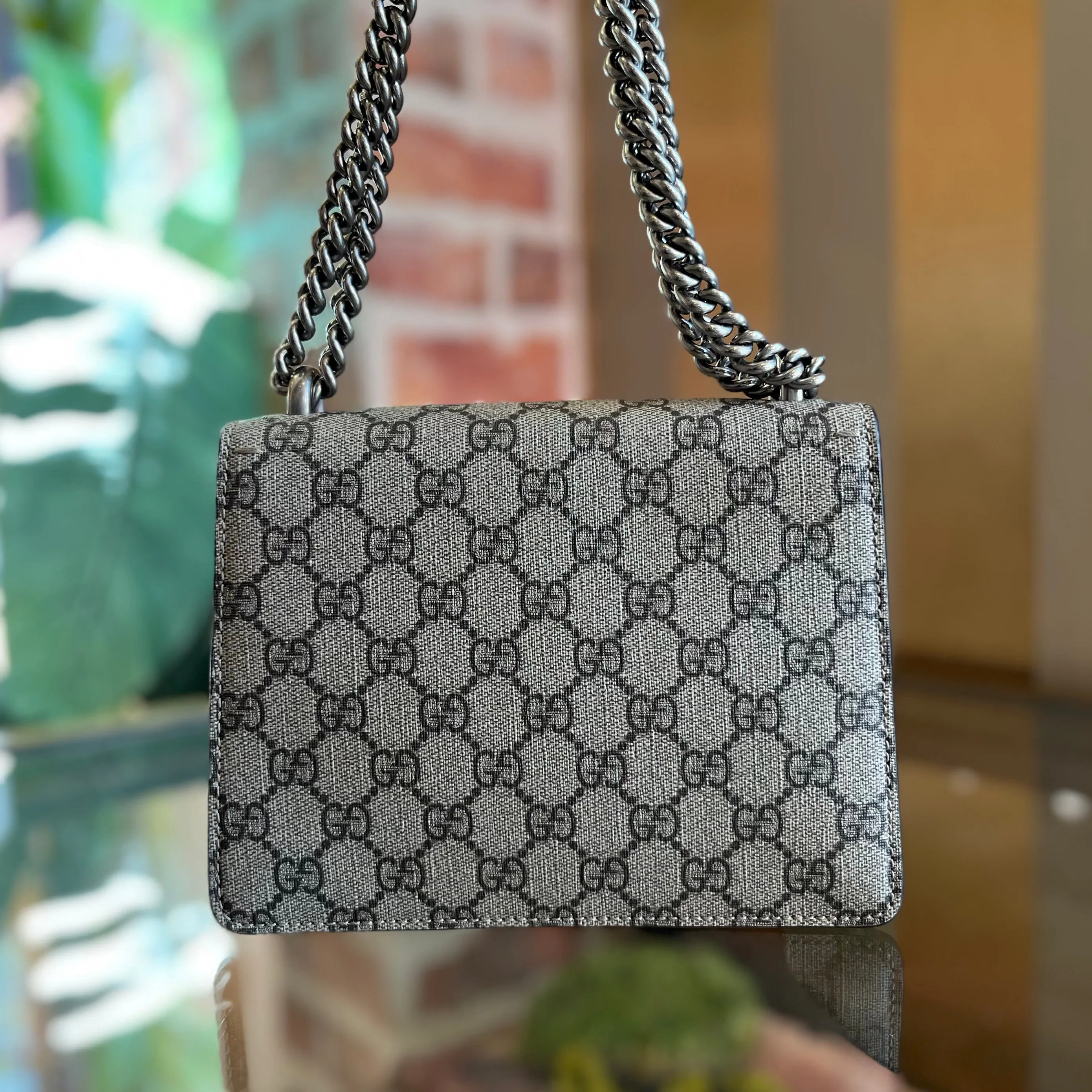 GUCCI Dionysus Mini Brown Taupe GG Supreme Canvas Shoulder Bag
