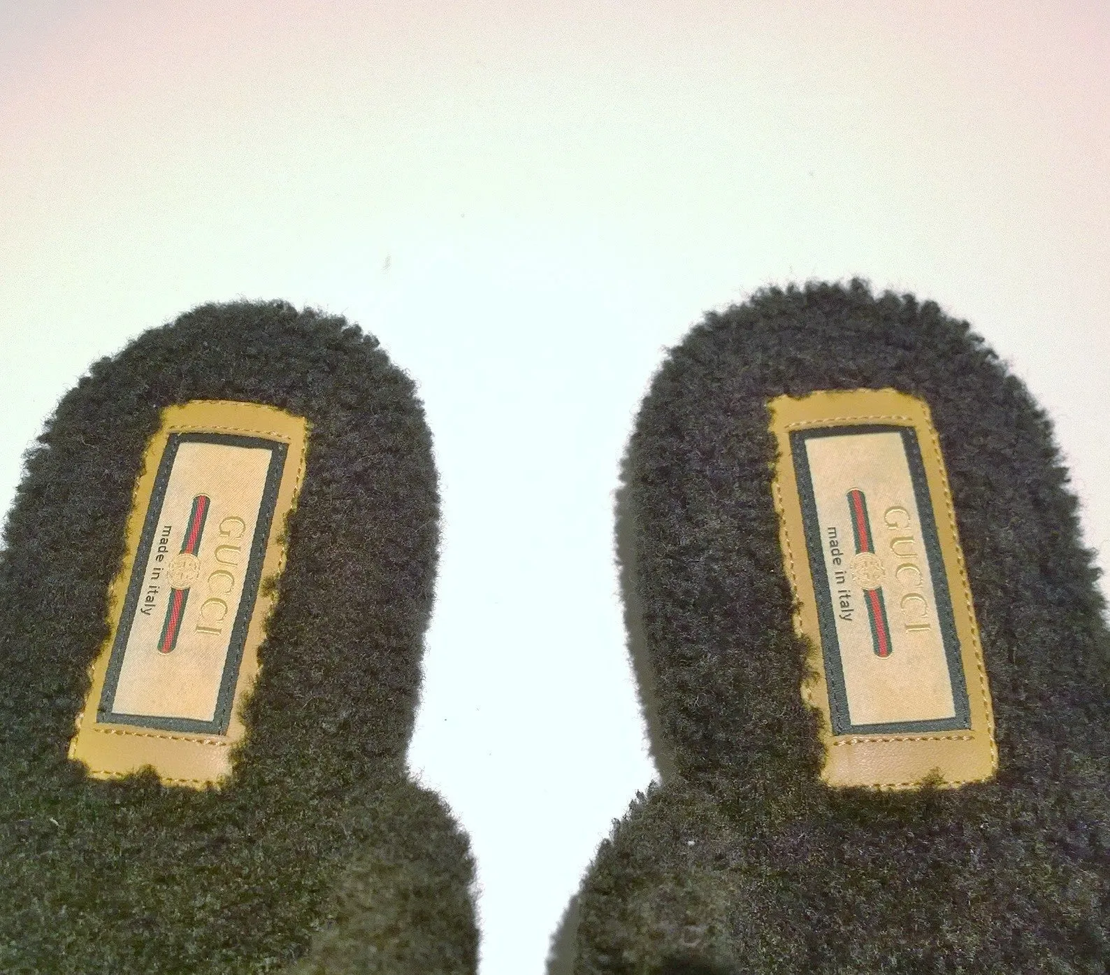 Gucci Eileen Interlocking G Shearling Slides in Black Flats GG
