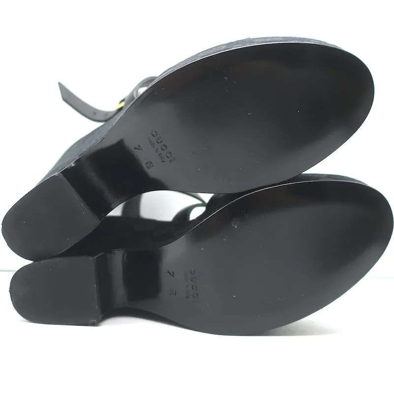 Gucci GG Monogram Canvas Platform Wedge Sandals Black Leather Size 7 NEW