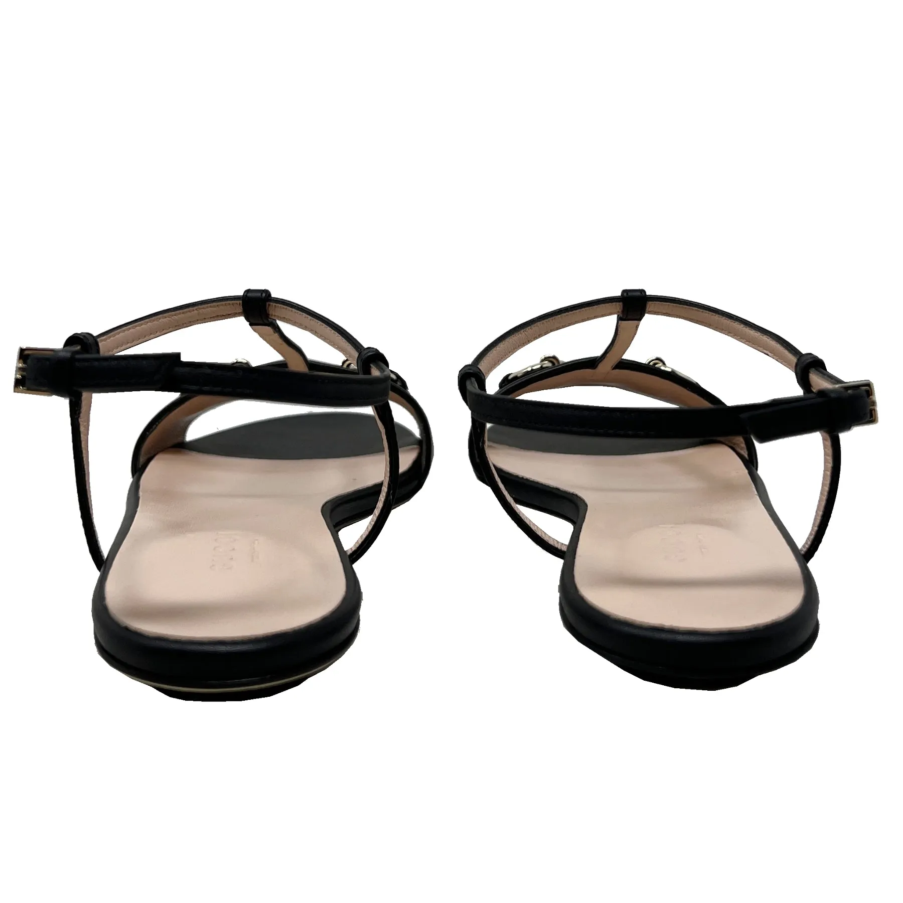 Gucci Horsebit Black Leather T Strap Sandals Size EU 36.5