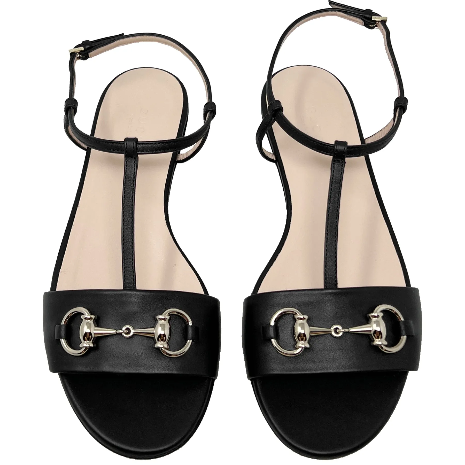 Gucci Horsebit Black Leather T Strap Sandals Size EU 36.5