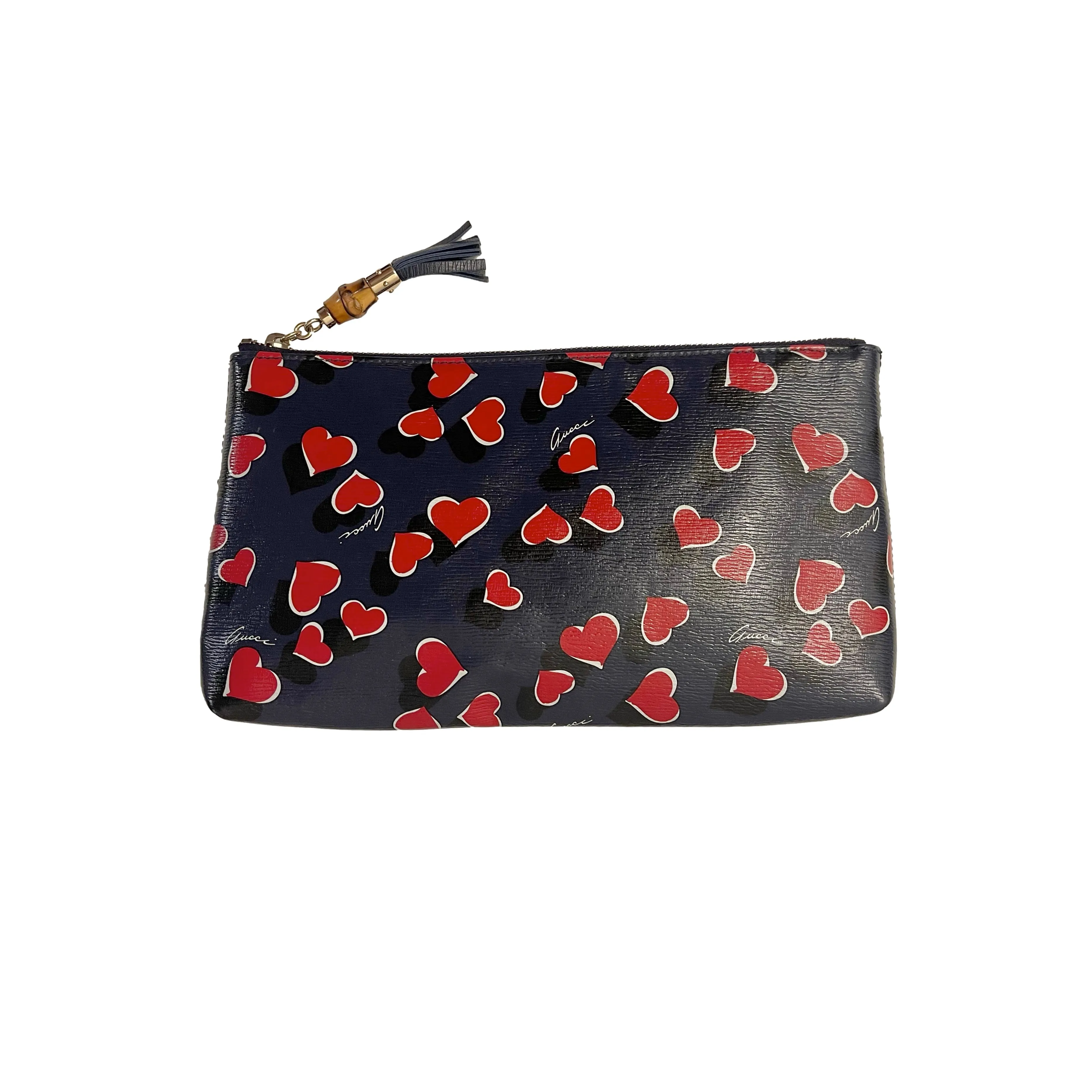Gucci Navy Heart Bamboo Clutch