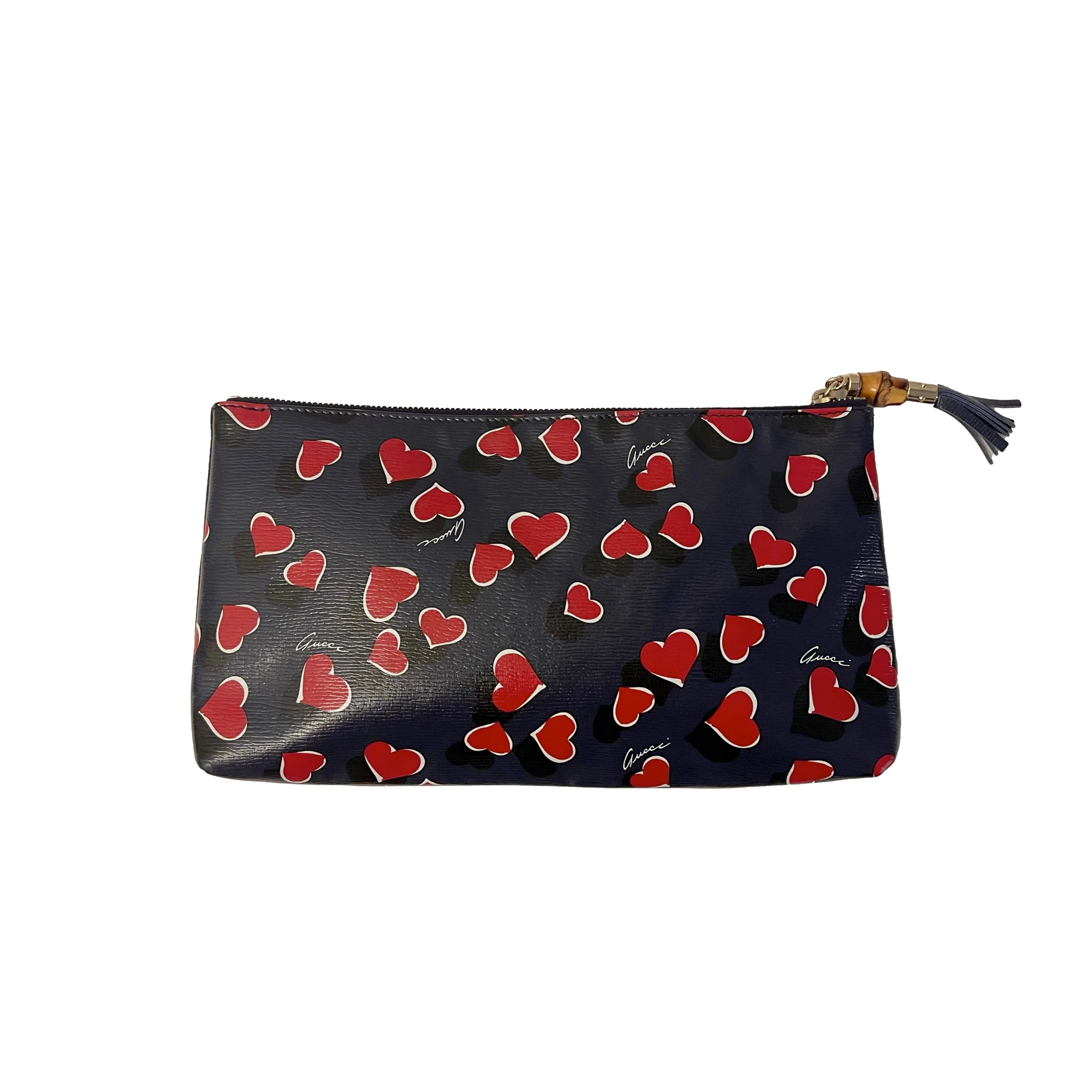 Gucci Navy Heart Bamboo Clutch